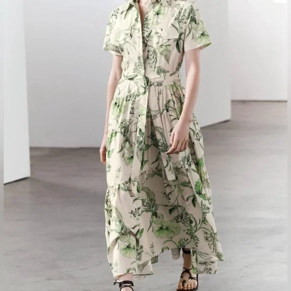 zara green and cream dress Zara | Dresses | Zara Ss24 Green And Cream Maxi Dress